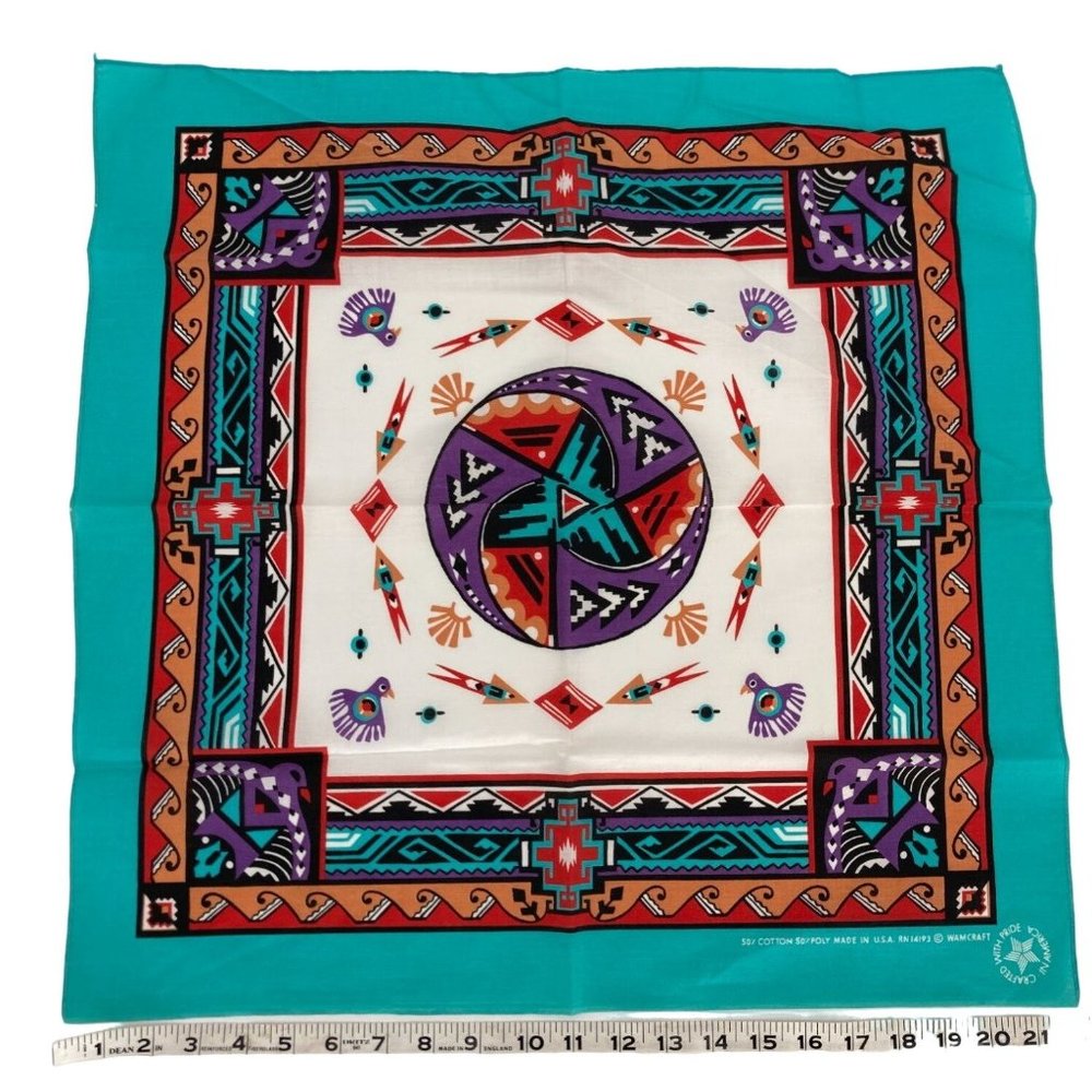 1980s Vintage Made in USA Western Print Square Bandanna